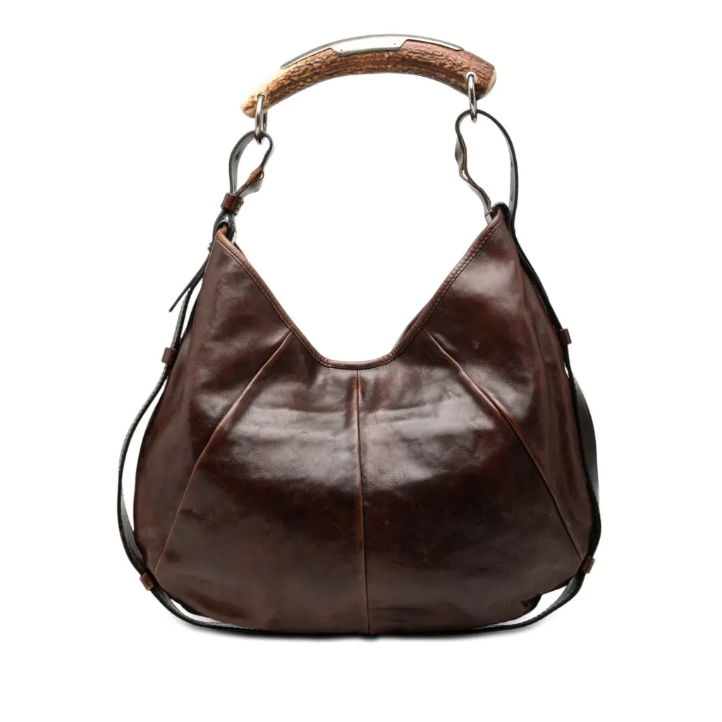 Saint Laurent Medium Calfskin Mombasa Hobo Brown Leather Good - Front View
