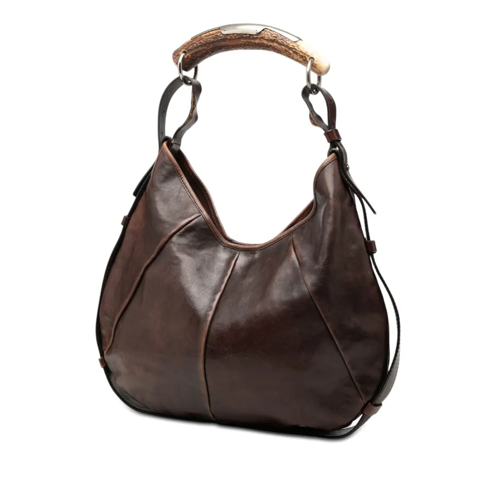 Saint Laurent Medium Calfskin Mombasa Hobo Brown Leather Good - Back View