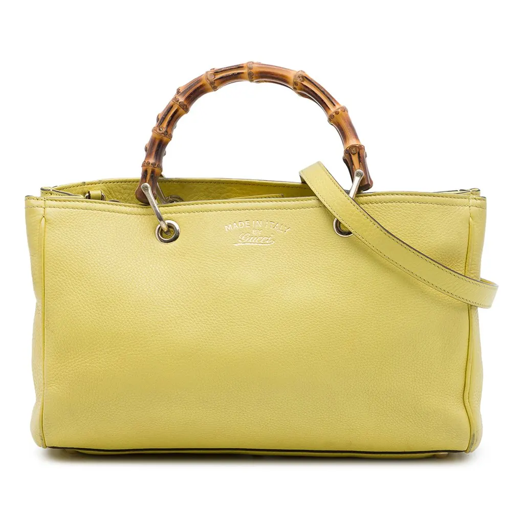 Gucci Medium Calfskin Bamboo Shopper Satchel Yellow Leather Very good - Front View