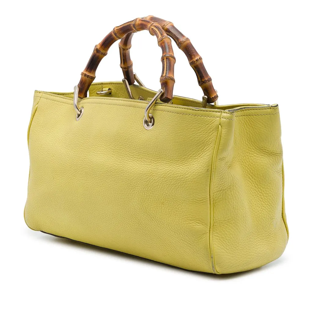 Gucci Medium Calfskin Bamboo Shopper Satchel Yellow Leather Very good - Back View