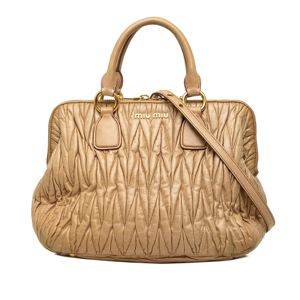 Miu Miu Matelasse Nappa Satchel Beige Leather Very good - Front View