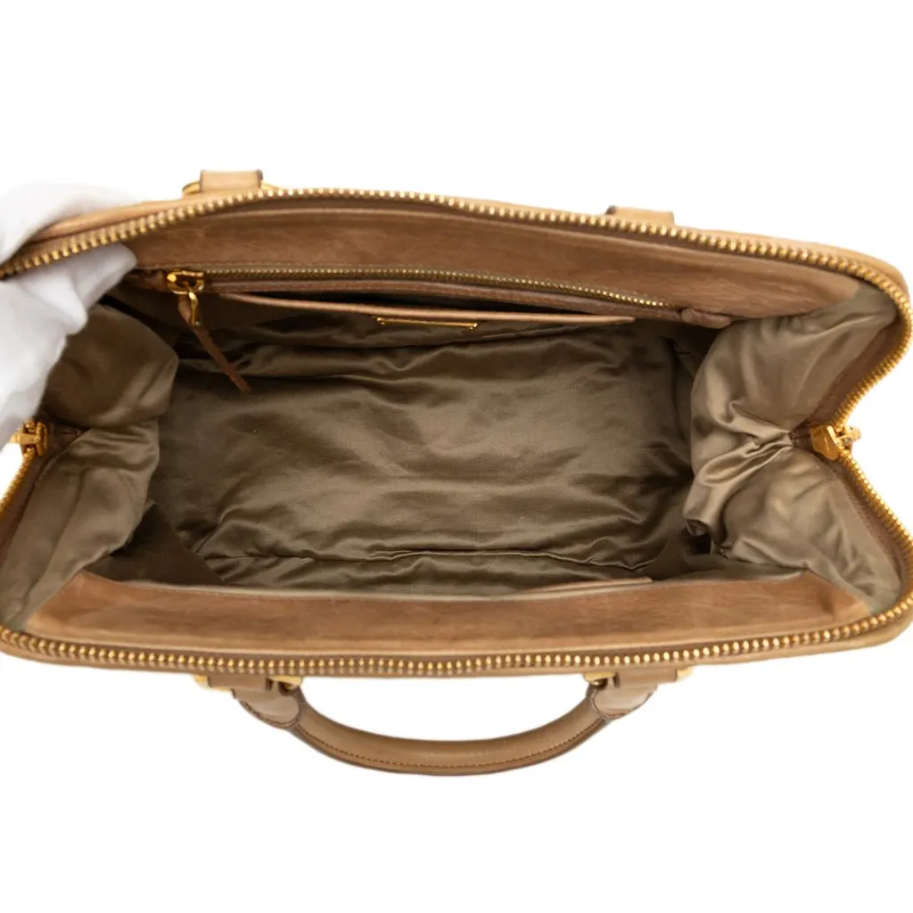 Miu Miu Matelasse Nappa Satchel Beige Leather Very good - Model View