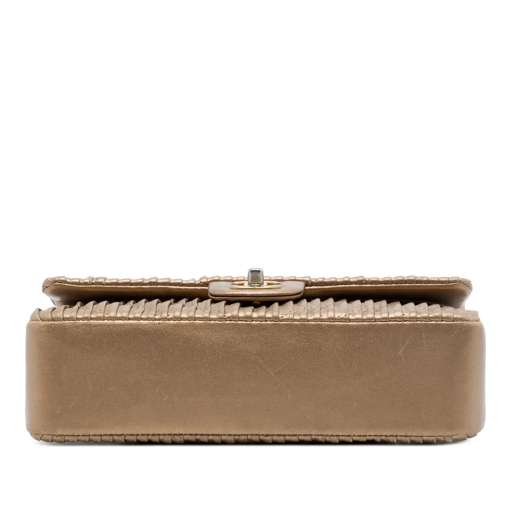 Chanel Medium Classic Chevron Calfskin Pleated Double Flap Brown Leather Good - Inside View