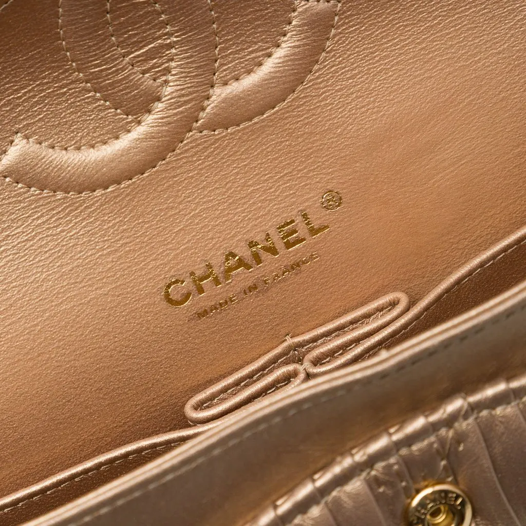 Chanel Medium Classic Chevron Calfskin Pleated Double Flap Brown Leather Good - Box View