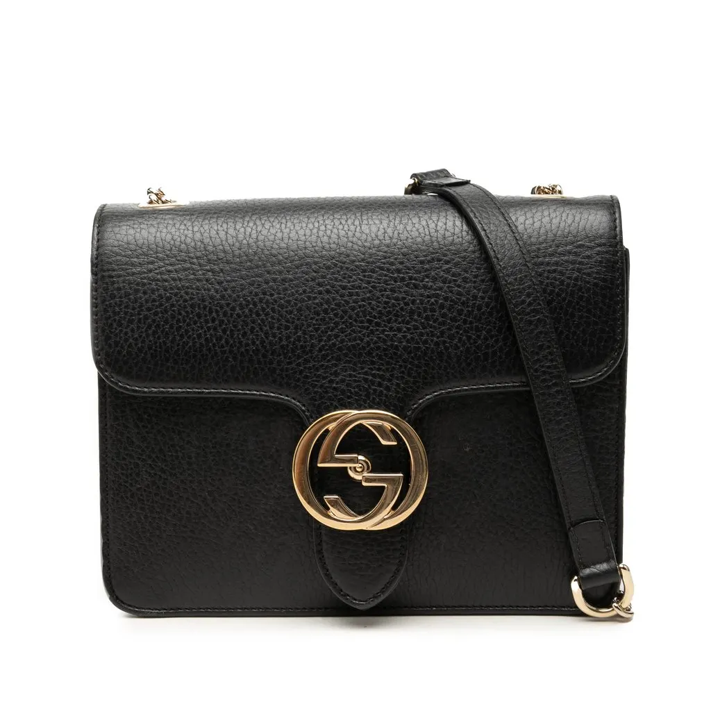 Gucci Small Dollar Calfskin Interlocking G Crossbody Black Leather Very good - Front View