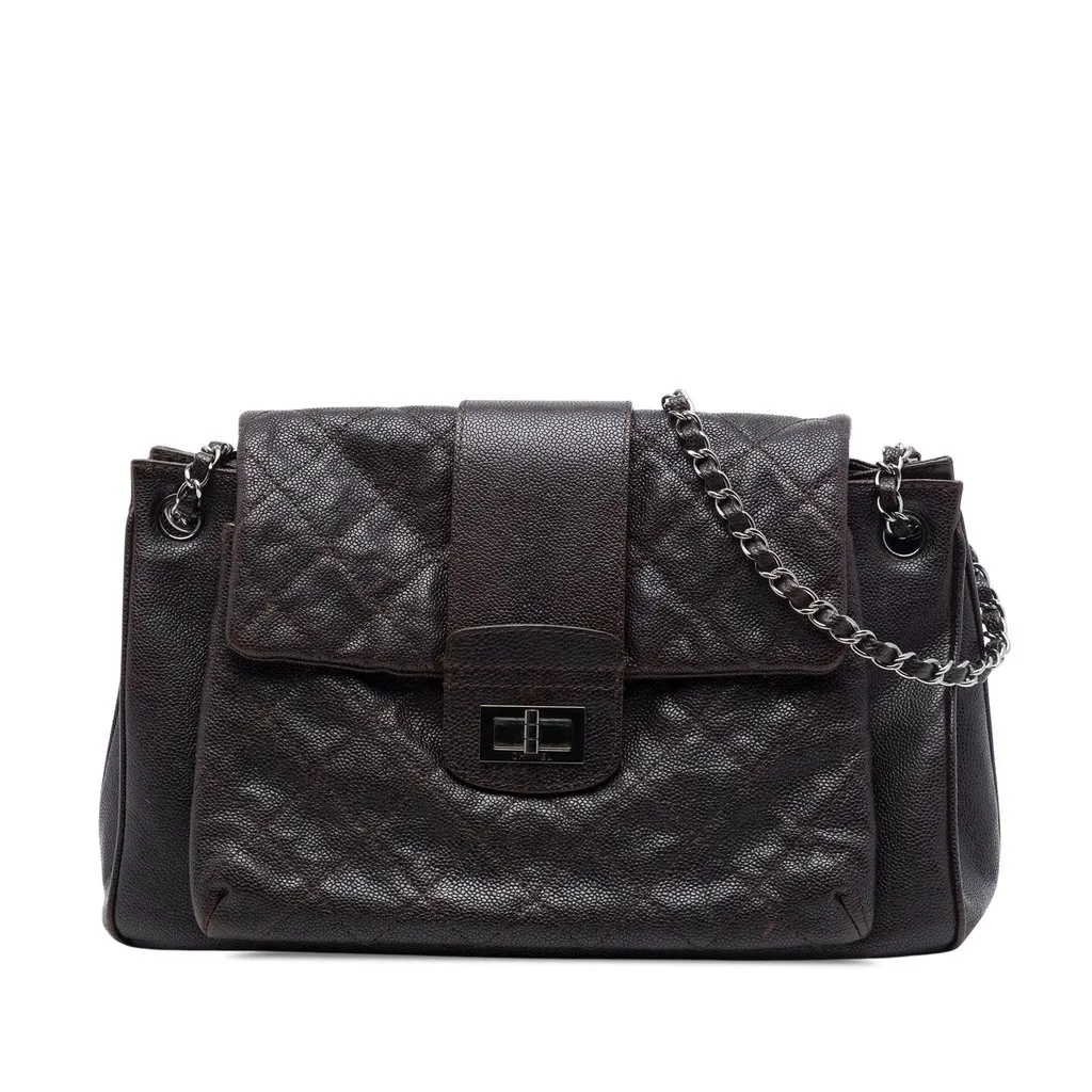 Chanel Quilted Caviar Reissue 2.55 Pocket Mademoiselle Accordion Flap Brown Leather Very good - Front View
