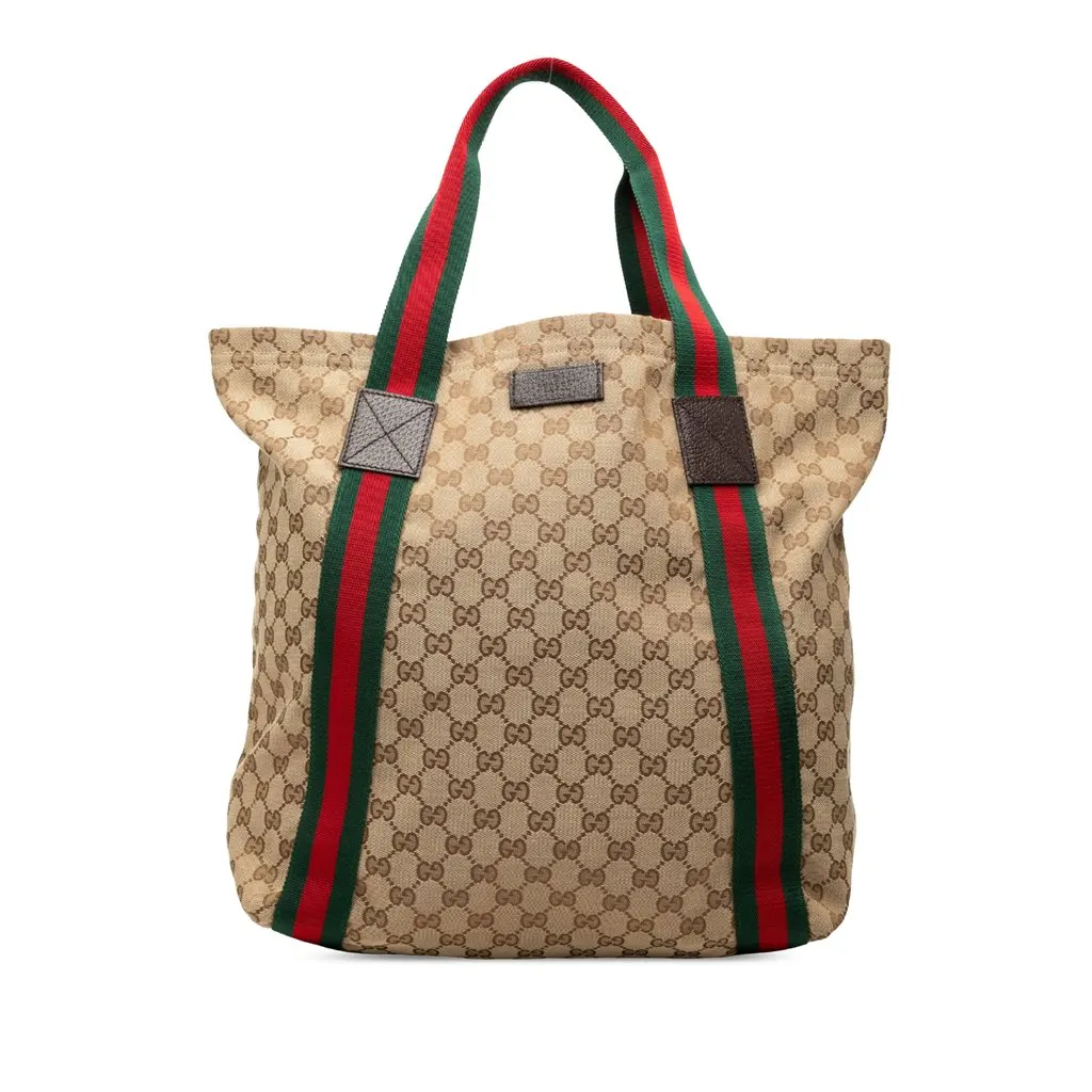 Gucci GG Canvas Web Tote Beige Very good - Front View