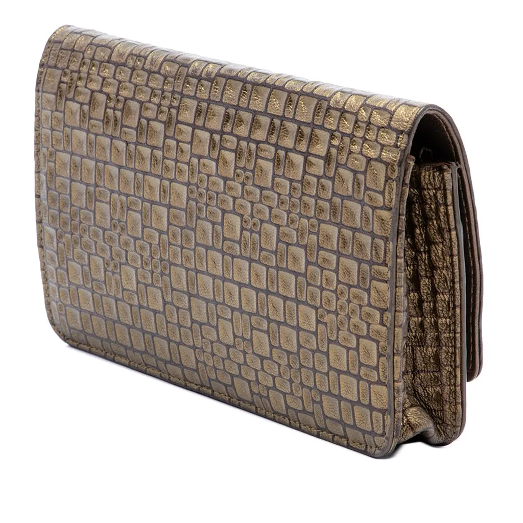 Chanel CC Embossed Metallic Lambskin Wallet on Chain Gold Leather Good - Back View