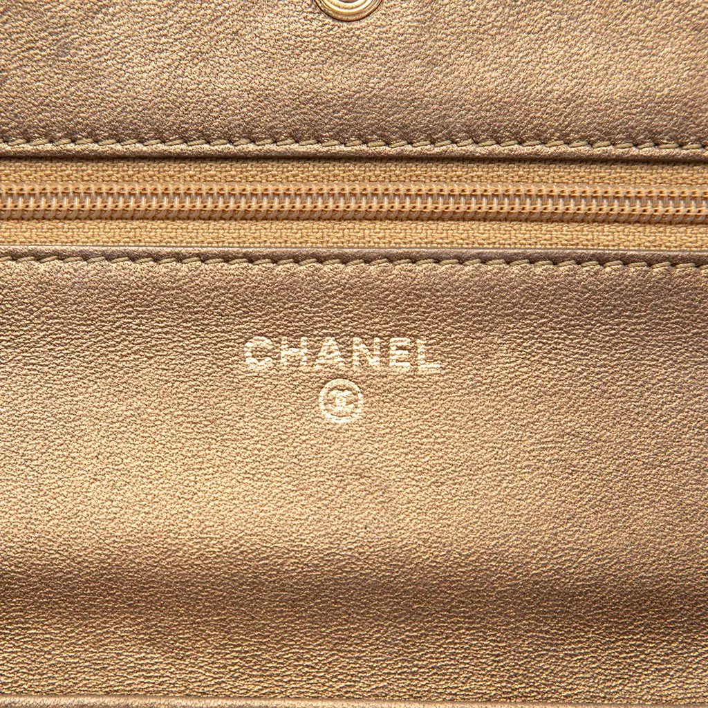 Chanel CC Embossed Metallic Lambskin Wallet on Chain Gold Leather Good - Box View