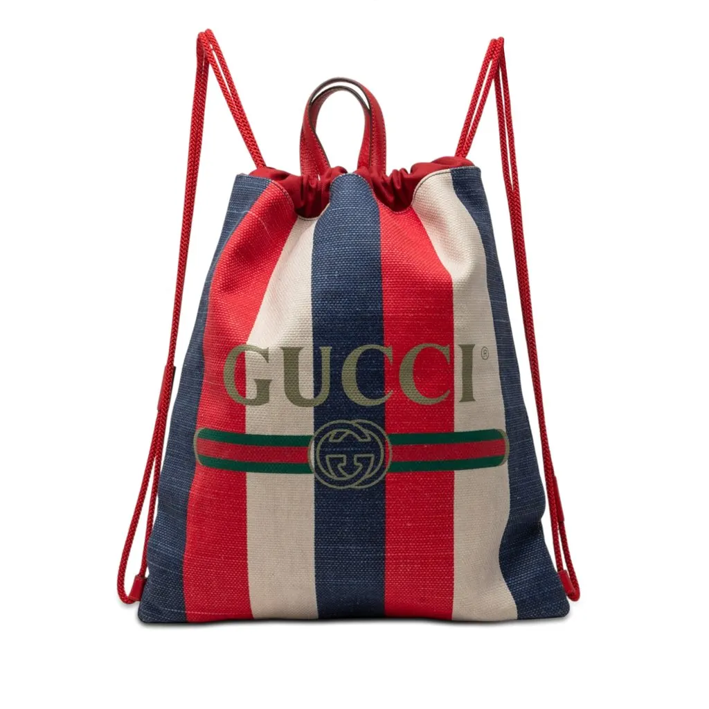 Gucci Canvas Sylvie Baiadera Web Drawstring Backpack Red Very good - Front View