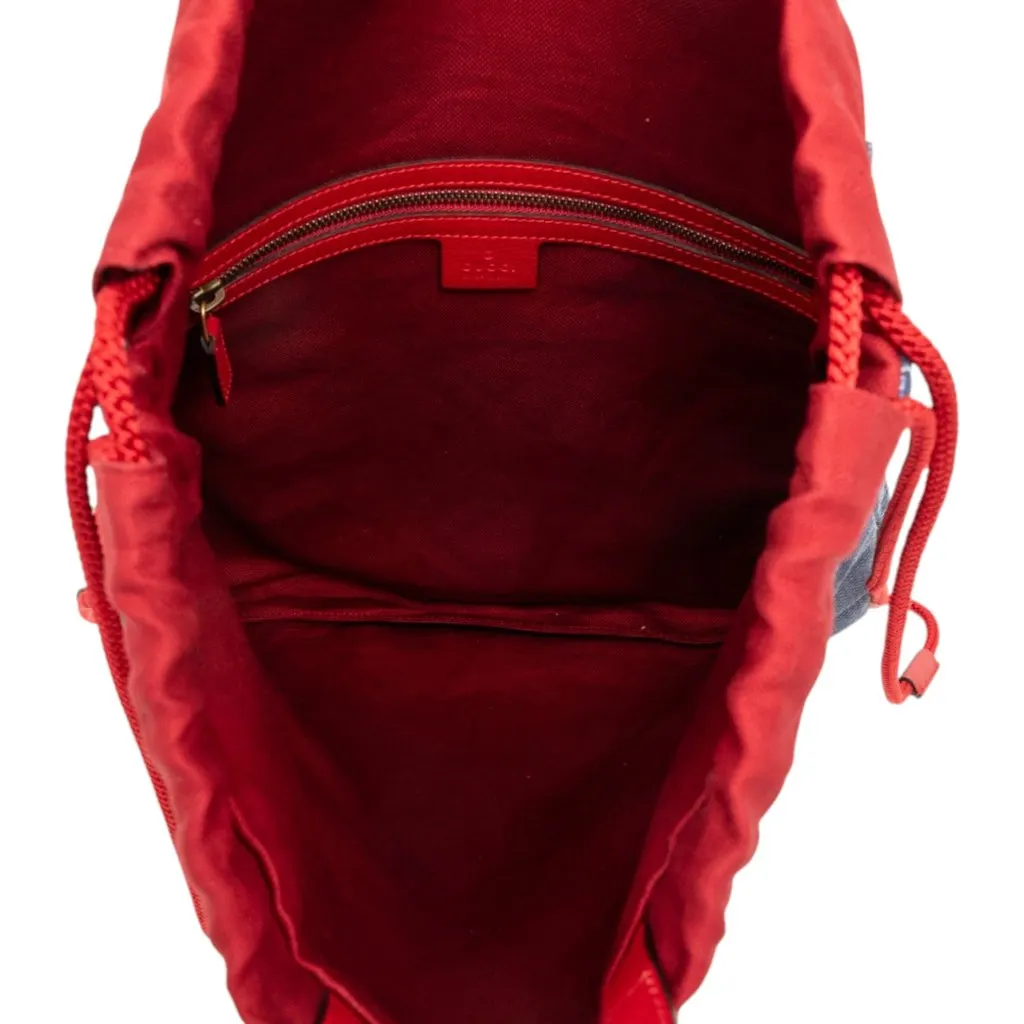 Gucci Canvas Sylvie Baiadera Web Drawstring Backpack Red Very good - Model View