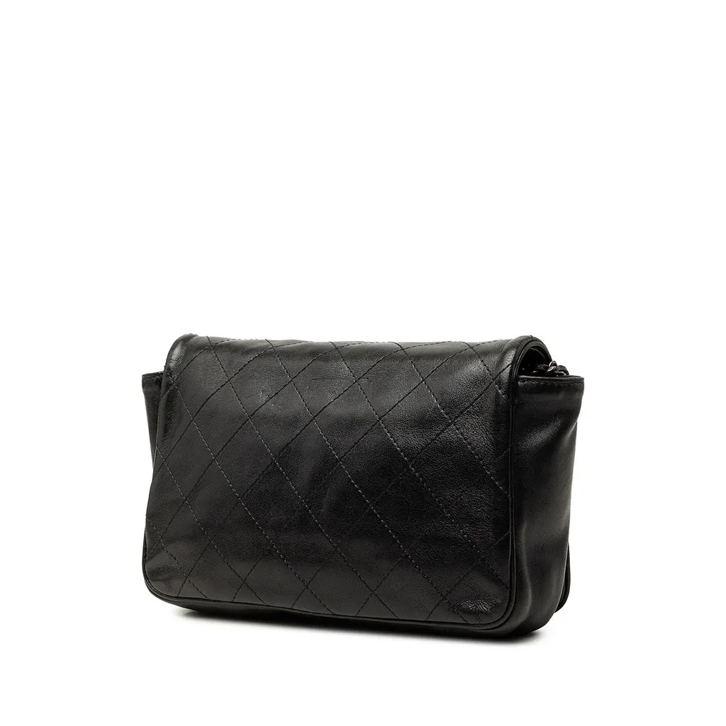 Chanel CC Quilted Lambskin Full Flap Wallet on Chain Black Leather Very good - Back View
