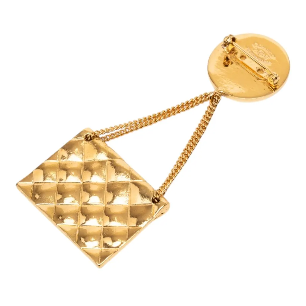 Chanel CC Gold Plated Quilted Flap Bag Medallion Brooch Gold Metal Very good - Back View