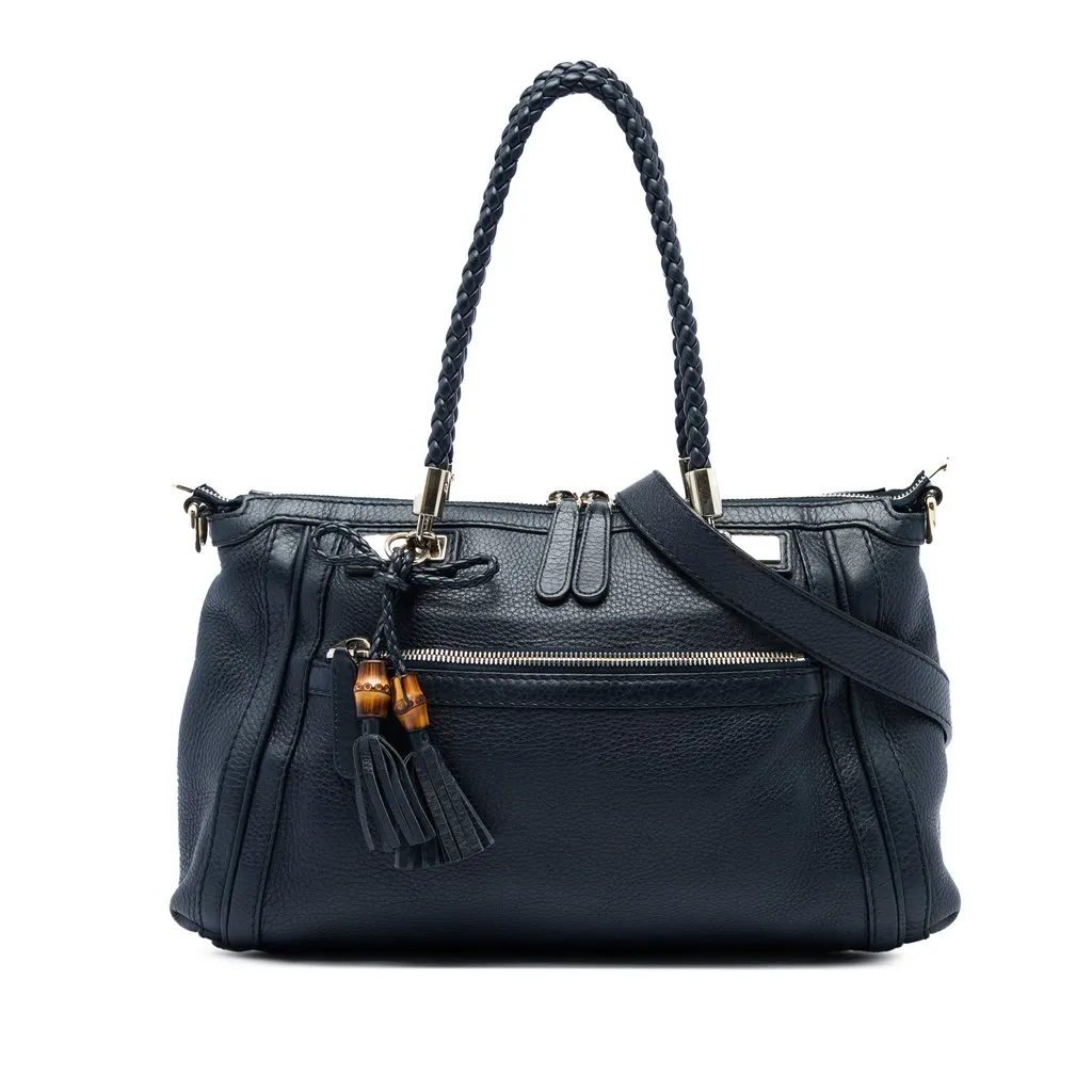 Gucci Pebbled Calfskin Bella Satchel Black Leather Very good - Front View