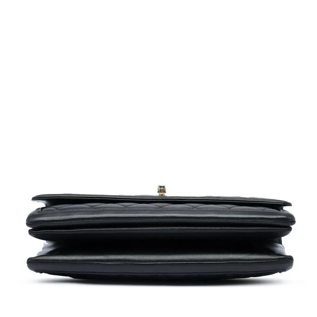 Chanel Medium Quilted Lambskin 3 Compartment Flap Black Leather Very good - Inside View