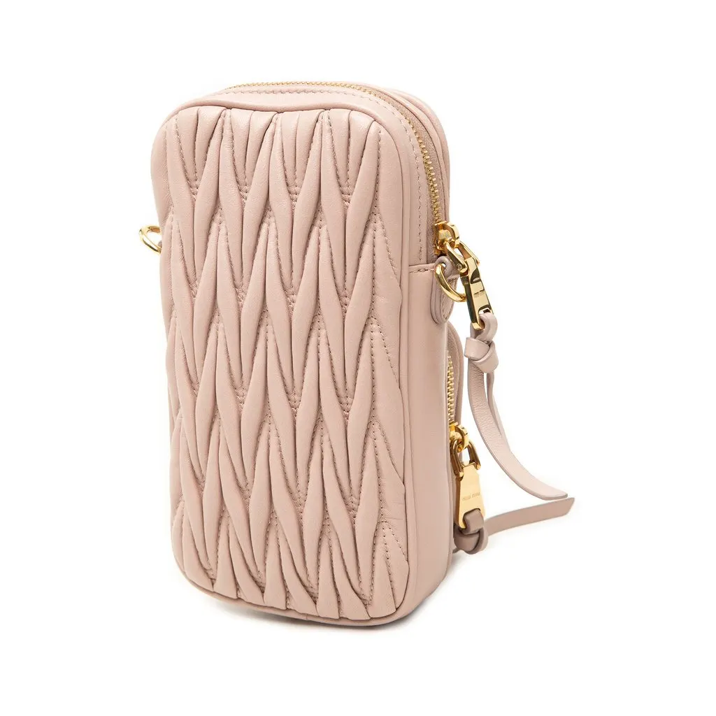 Miu Miu Matelasse Nappa Phone Holder Crossbody Pink Leather Very good - Back View