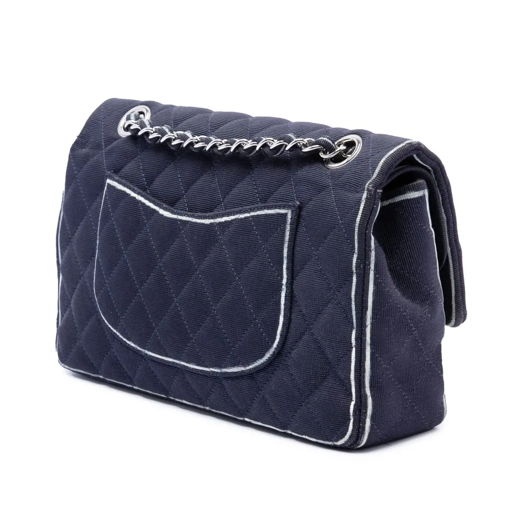 Chanel Medium Classic Printed Grosgrain Double Flap Blue Polyamide Very good - Back View