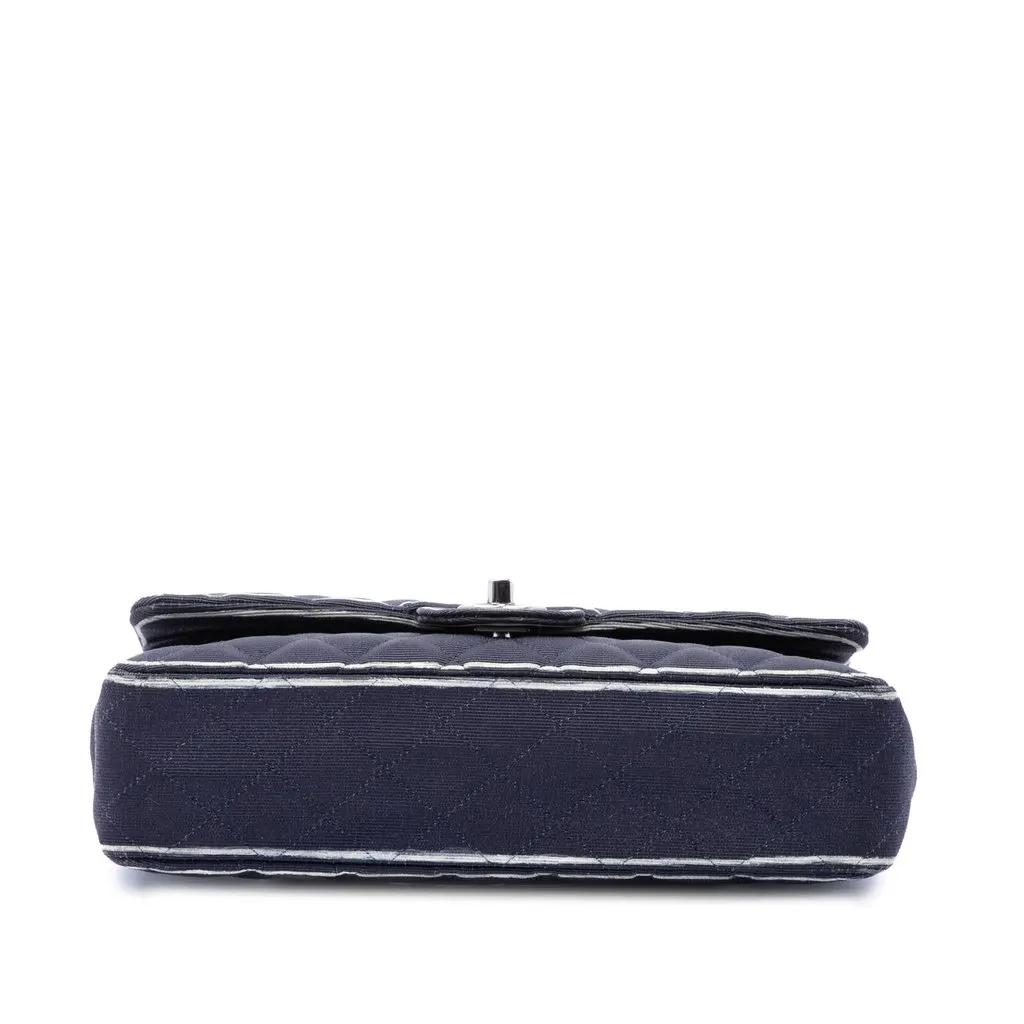 Chanel Medium Classic Printed Grosgrain Double Flap Blue Polyamide Very good - Inside View