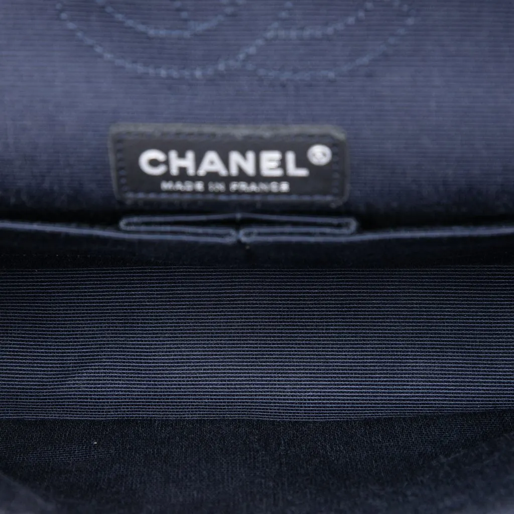Chanel Medium Classic Printed Grosgrain Double Flap Blue Polyamide Very good - Model View