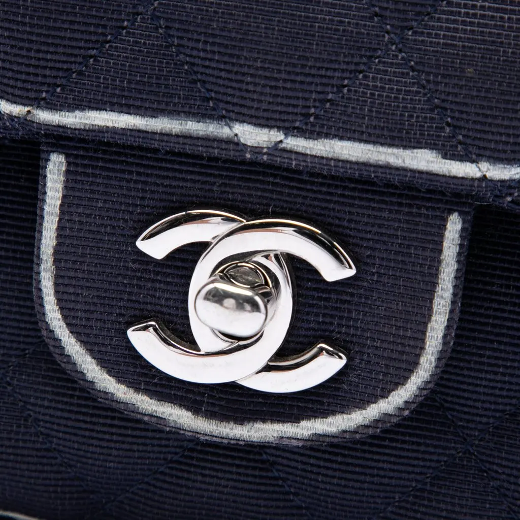 Chanel Medium Classic Printed Grosgrain Double Flap Blue Polyamide Very good - Box View