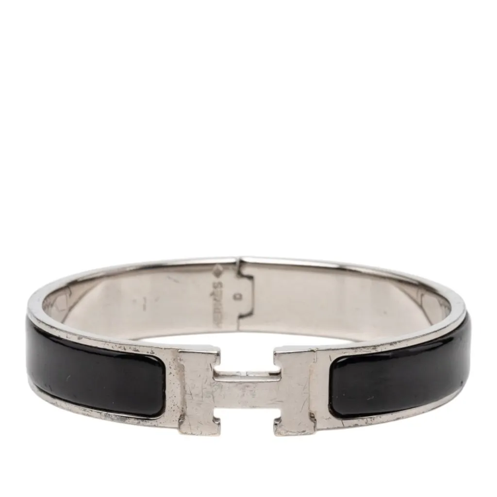 Hermès Narrow Enamel Clic H Bracelet PM Black Very good - Front View