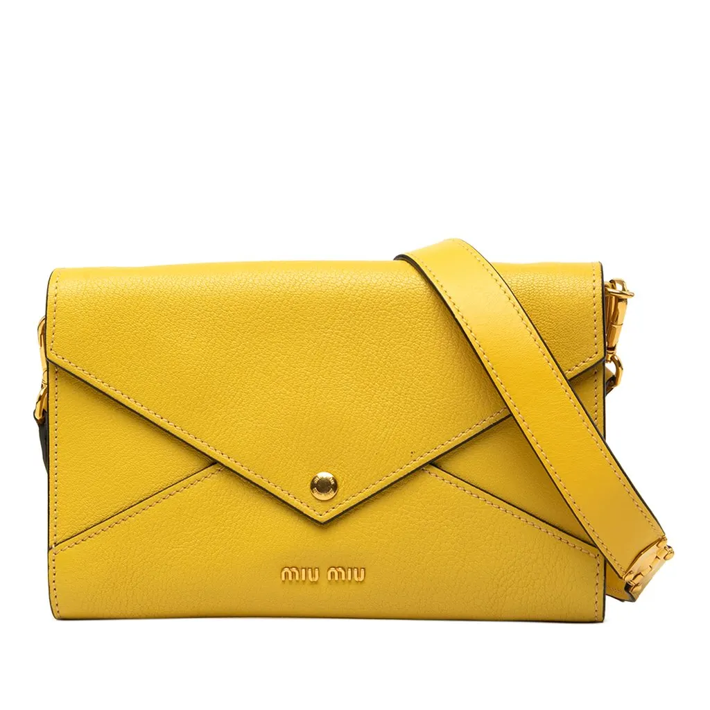Miu Miu Goatskin Madras Envelope Crossbody Yellow Leather Very good - Front View