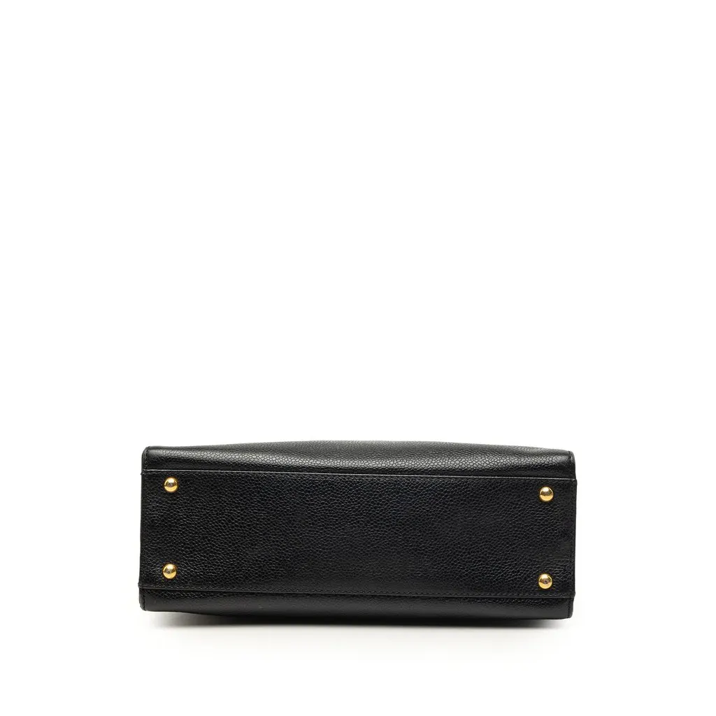 Chanel CC Caviar Chain Turn Lock Tote Black Leather Very good - Inside View