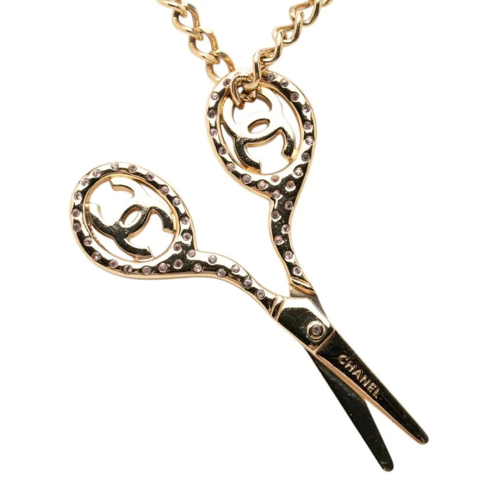 Chanel CC Gold Plated Strass Scissor Pendant Necklace Gold Metal Very good - Inside View