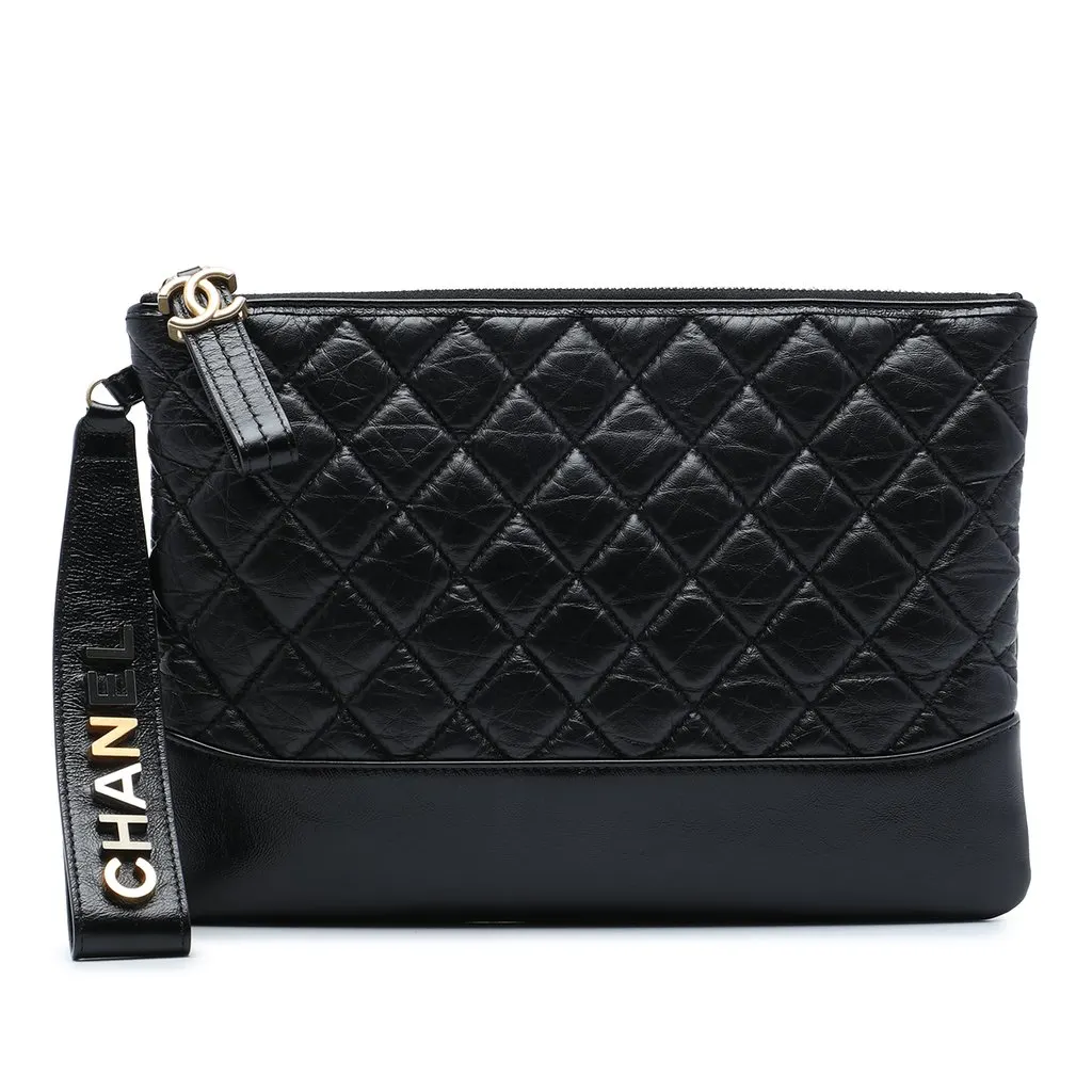 Chanel Medium Aged Calfskin Gabrielle O Case Clutch Black Leather Very good - Front View