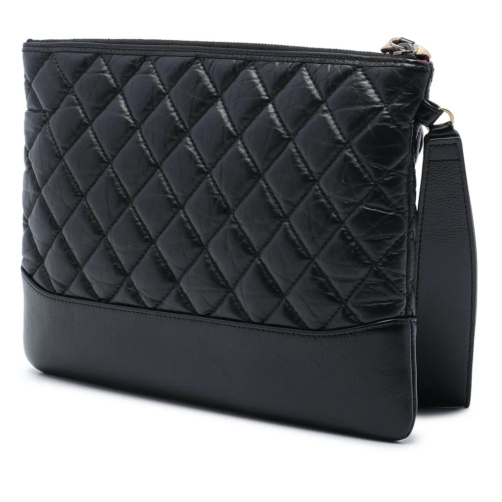 Chanel Medium Aged Calfskin Gabrielle O Case Clutch Black Leather Very good - Back View