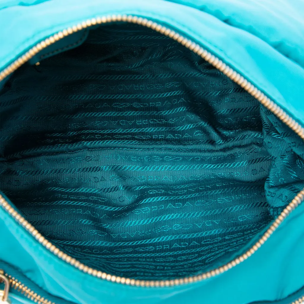 Prada Saffiano Trimmed Tessuto Zip Double Buckle Messenger Bag Blue Polyamide Good - Model View