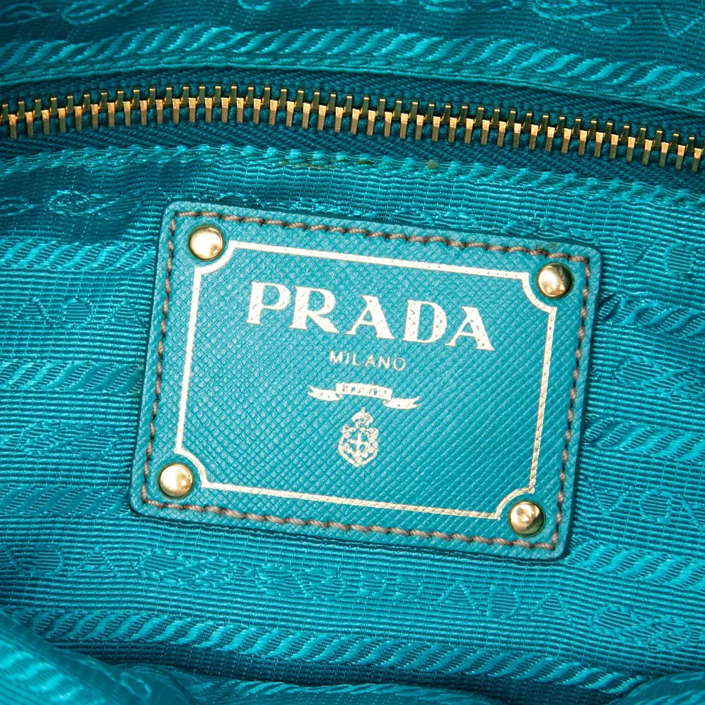 Prada Saffiano Trimmed Tessuto Zip Double Buckle Messenger Bag Blue Polyamide Good - Box View