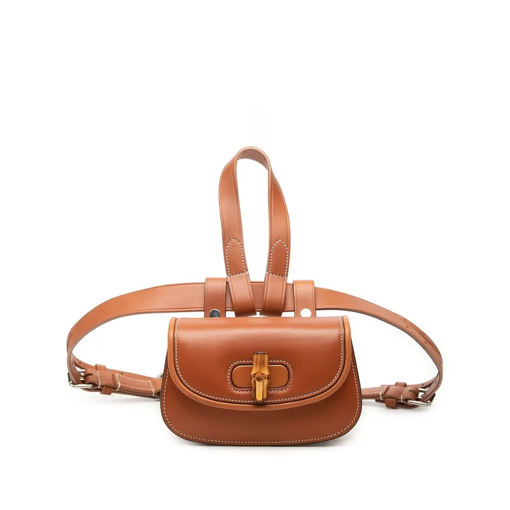 Gucci Mini Calfskin Bamboo 1947 Belt Bag Brown Leather Very good - Front View