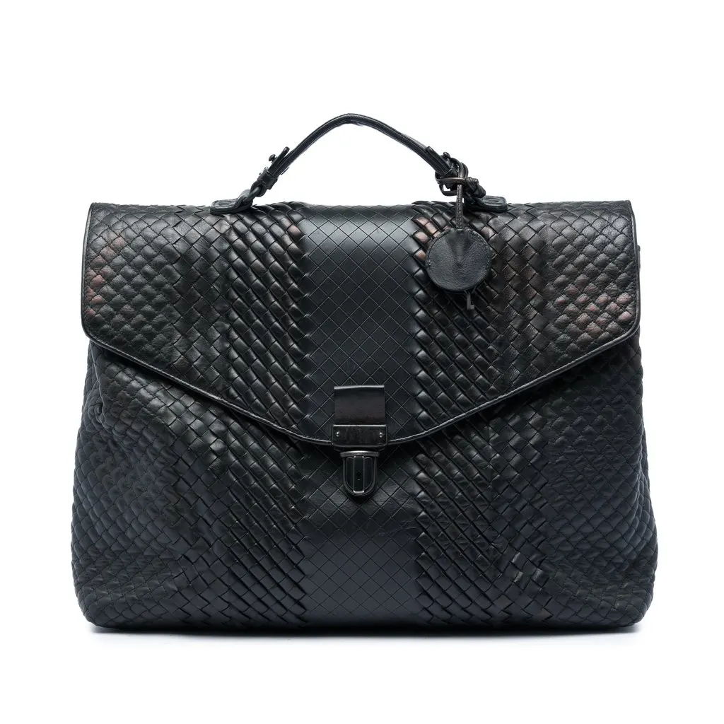 Bottega Veneta Nappa Intreccio Imperatore Business Bag Black Leather Very good - Front View