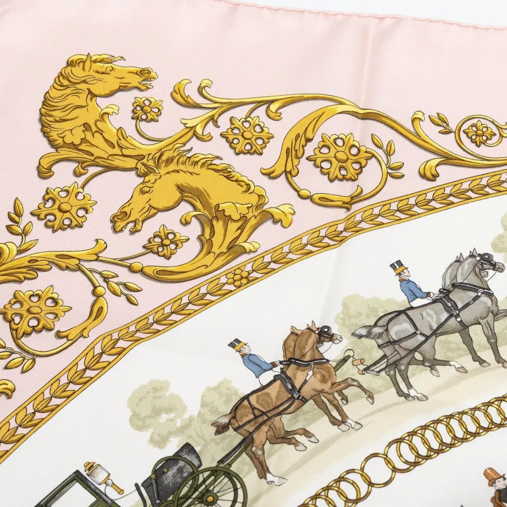 Hermès La Promenade De Longchamps Silk Scarf 90 Pink Silk Very good - Model View