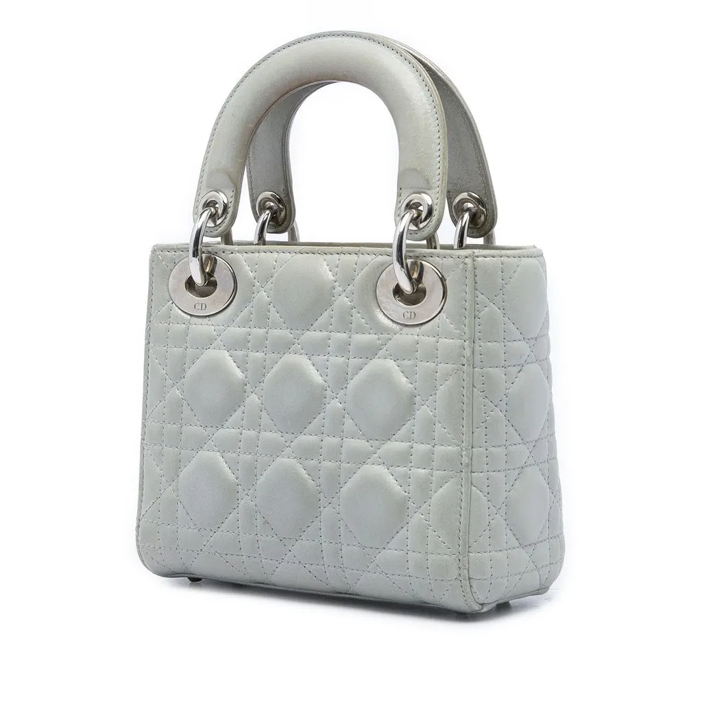 Dior Mini Iridescent Lambskin Cannage Lady Dior Silver Leather Very good - Back View