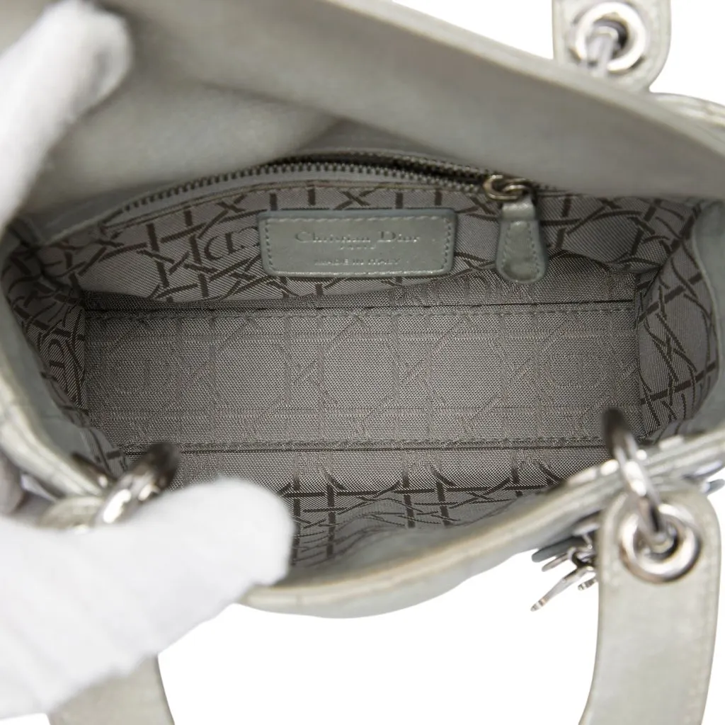 Dior Mini Iridescent Lambskin Cannage Lady Dior Silver Leather Very good - Model View