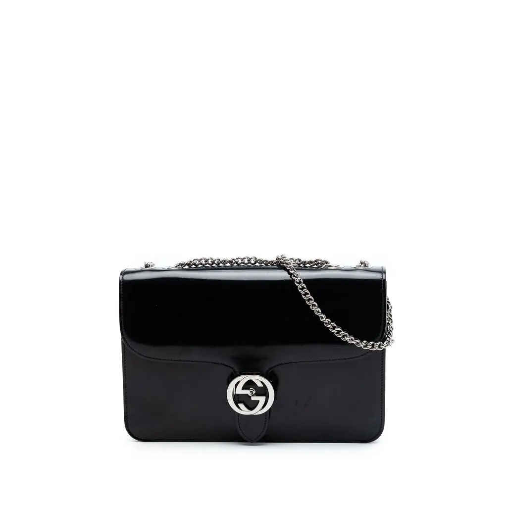 Gucci Medium Patent Interlocking G Crossbody Black Leather Very good - Front View