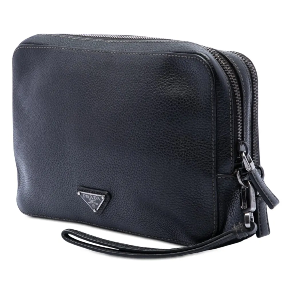 Prada Vitello Daino Clutch Black Leather Very good - Back View