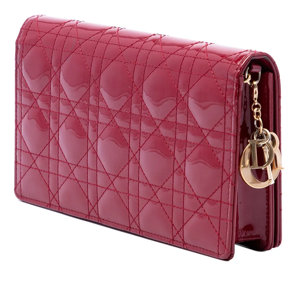 Dior Patent Cannage Lady Dior Chain Convertible Clutch Red Leather Very good - Back View