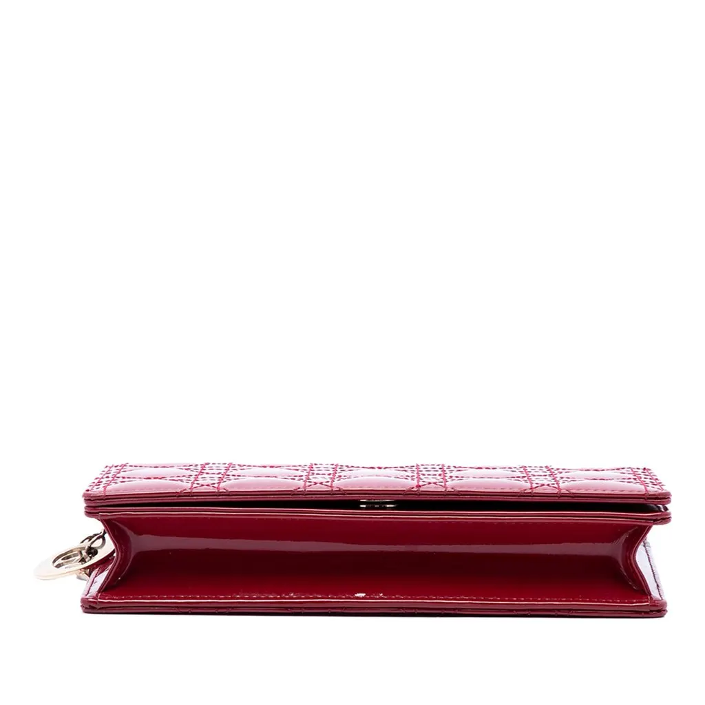 Dior Patent Cannage Lady Dior Chain Convertible Clutch Red Leather Very good - Inside View