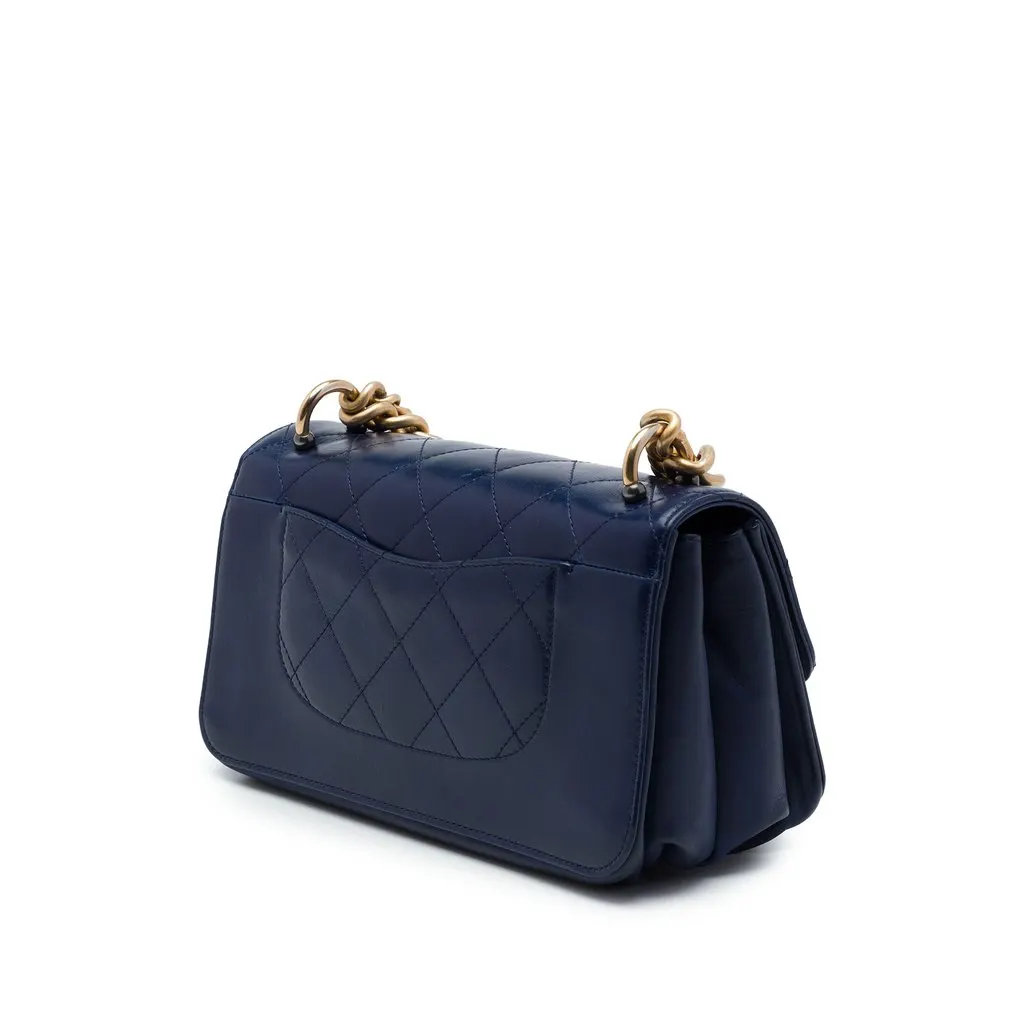 Chanel Small Quilted Calfskin Straight Lined Flap Blue Leather Very good - Back View