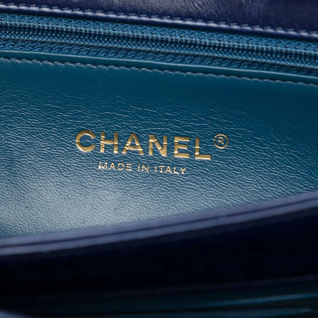 Chanel Small Quilted Calfskin Straight Lined Flap Blue Leather Very good - Box View