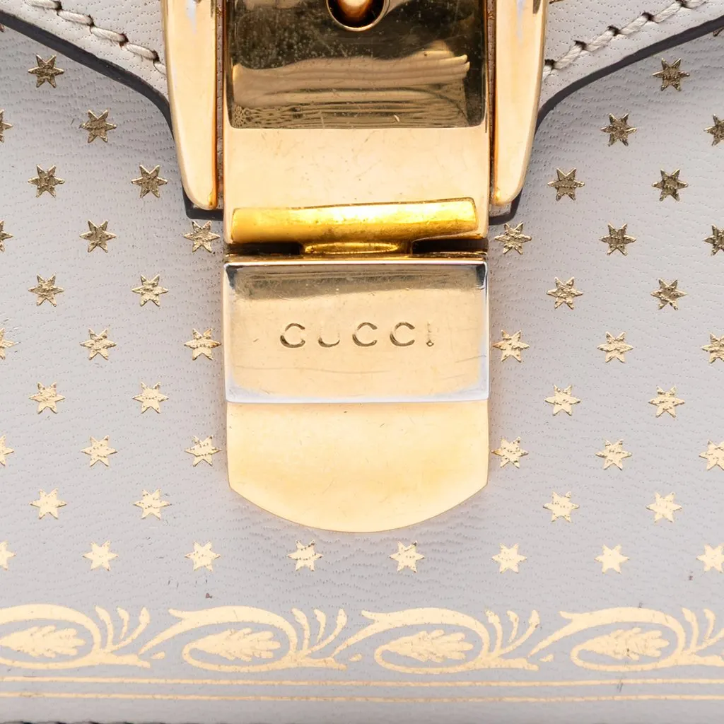 Gucci Mini Calfskin Web Star Print Sylvie Satchel White Leather Very good - Box View