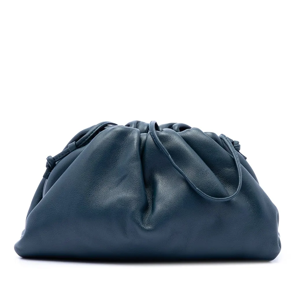 Bottega Veneta Lambskin The Mini Pouch Crossbody Blue Leather Very good - Front View