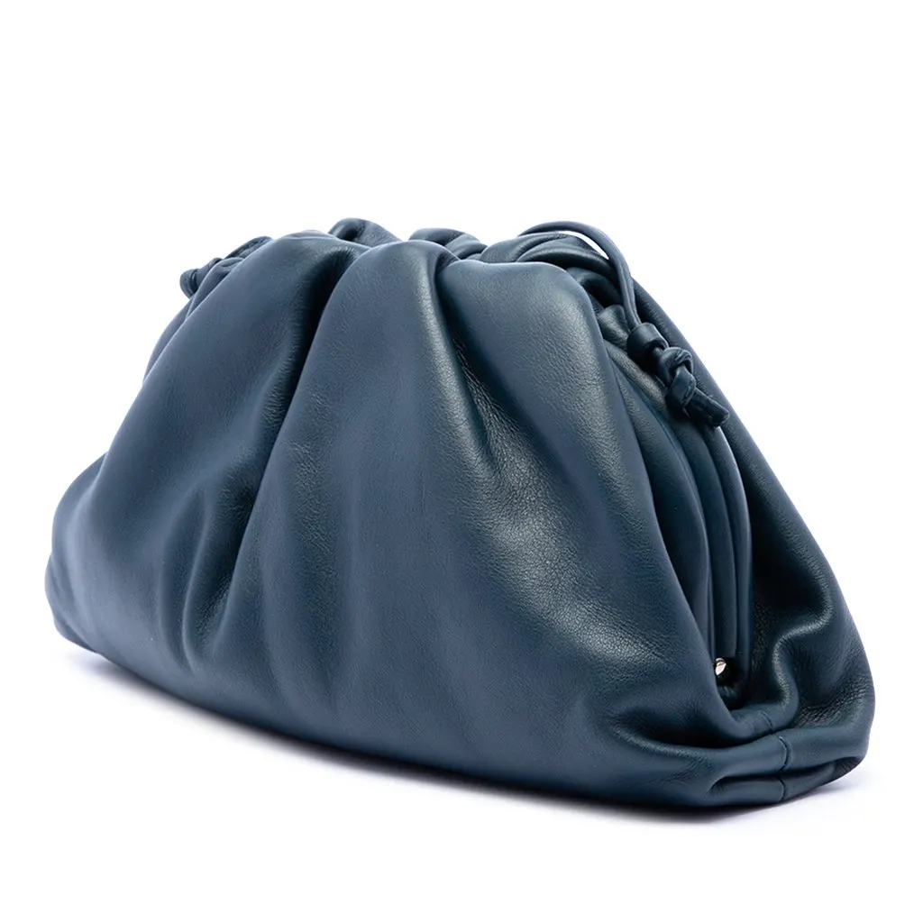 Bottega Veneta Lambskin The Mini Pouch Crossbody Blue Leather Very good - Back View