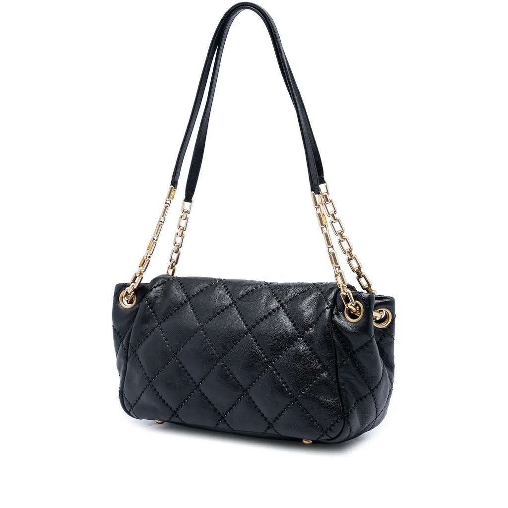 Chanel Quilted Calfskin Stitch Retro Chain Accordion Flap Black Leather Very good - Back View