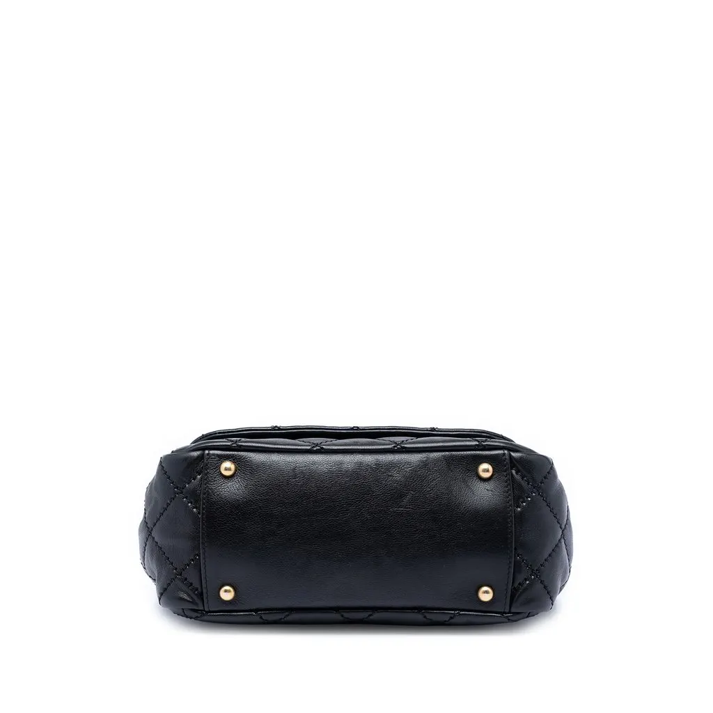 Chanel Quilted Calfskin Stitch Retro Chain Accordion Flap Black Leather Very good - Inside View