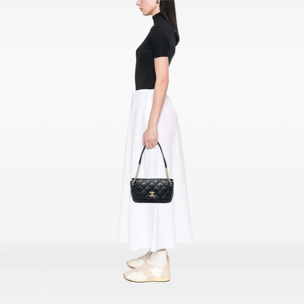 Chanel Quilted Calfskin Stitch Retro Chain Accordion Flap Black Leather Very good - Box View