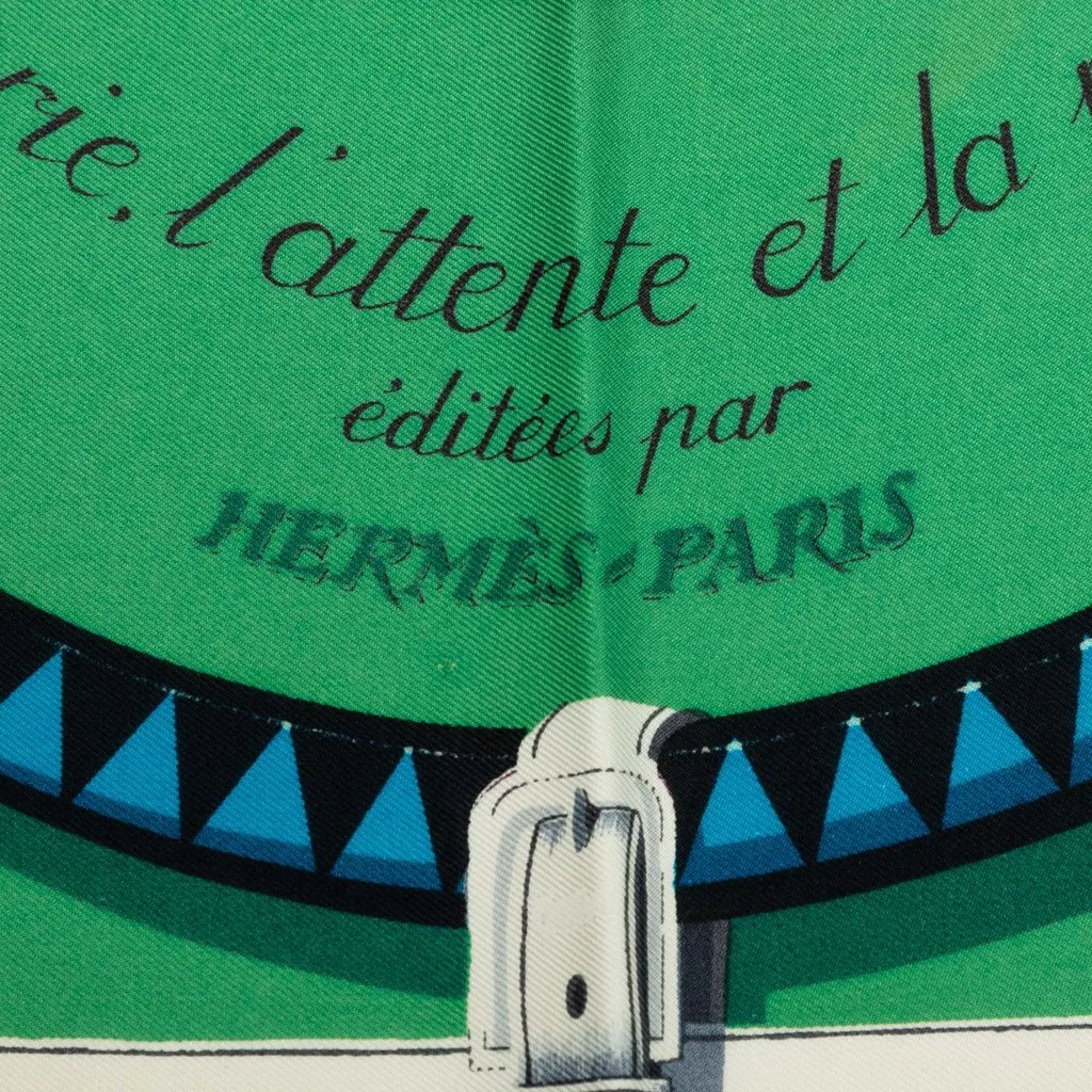 Hermès Couvertures Et Tenues De Jour Silk Scarf 90 Green Silk Very good - Model View